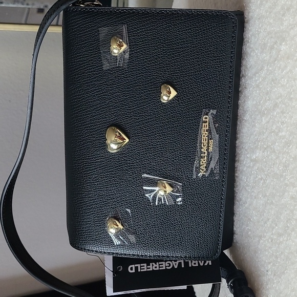 NWT Karl Lagerfeld Paris Maybelle Black Gold Heart Crossbody - Picture 8 of 8